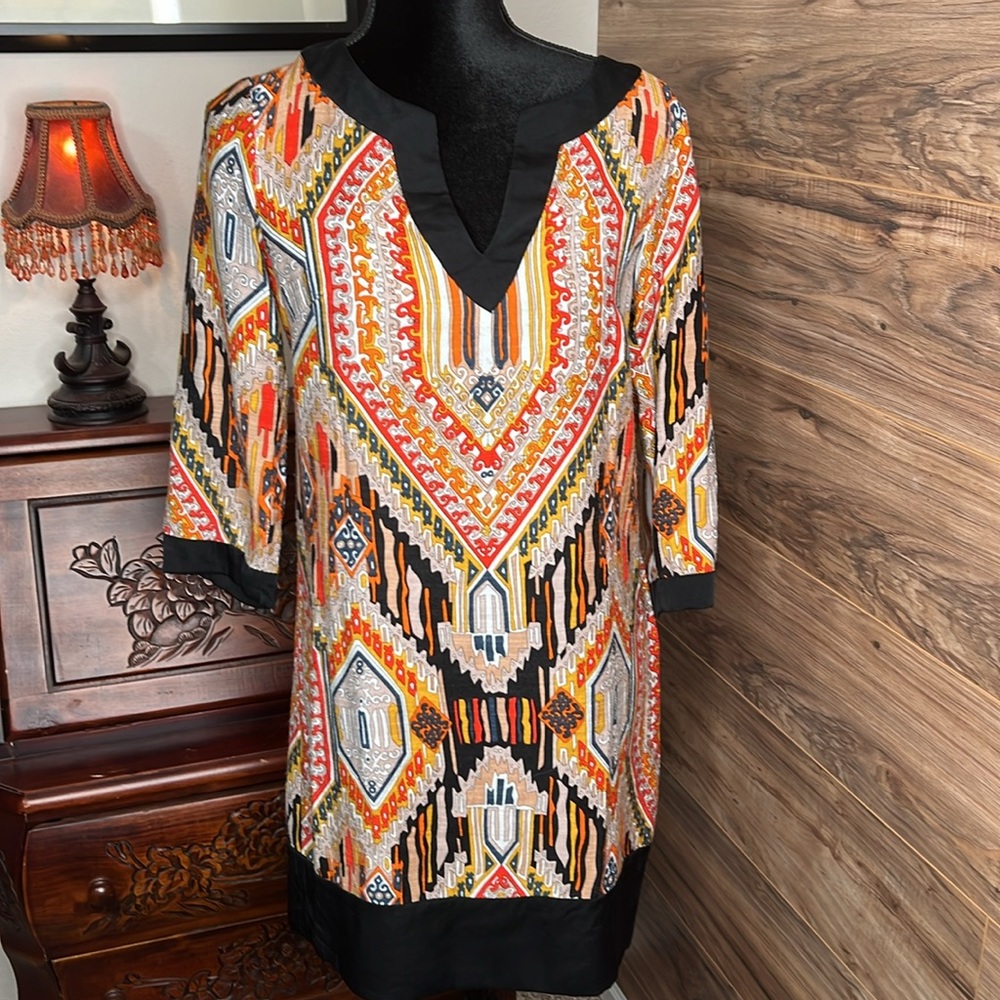 Trina Turk | Kurta Silk Blend Tribal Print Dress | Size 6 - Picture 3 of 12